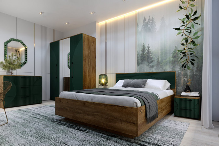 Кровать КИНГ-САЙЗ 180х200 "Монтале" - Дуб канзас/Зеленый матовый