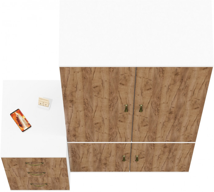 Лидер-8 Пенал МД 22Б + Пенал МД 22Б + Тумба МД 3.16, цвет белый шагрень/крафт золото, ШхГхВ 120х50х190 см., универсальная сборка