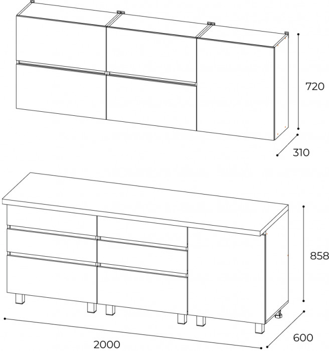 Готовая кухня Лофт 2.0 м, Венге, Черный янтарь