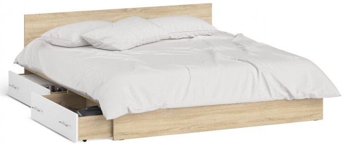 Мори Кровать с ящиками 1800, цвет дуб сонома/белый, ШхГхВ 183,5х203,5х70 см., сп.м. 1800х2000 мм., без матраса, основание есть