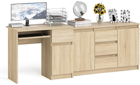 Мори Стол компьютерный МС-1 правый + Комод МК1200.3, цвет дуб сонома, ШхГхВ 210,4х50х76,6 см., выдвижной ящик справа, НЕ универсальная сборка