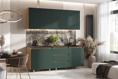 Кухня Челси 2,0м Компановка №2, Дуб крафт/Изумрудный (Кастилло темный)