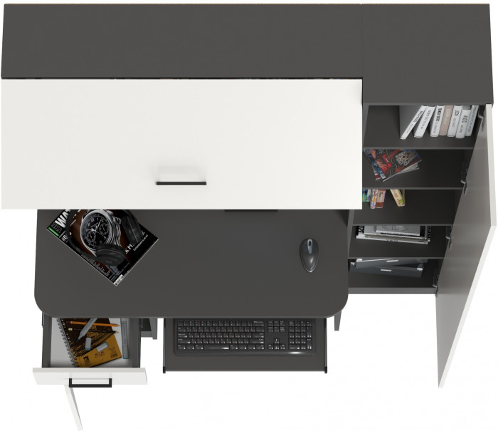 Стол рабочий 6-0603Мграф/бел Альфа, цвет графит/белый, ШхГхВ 137х61х181 см., универсальная сборка