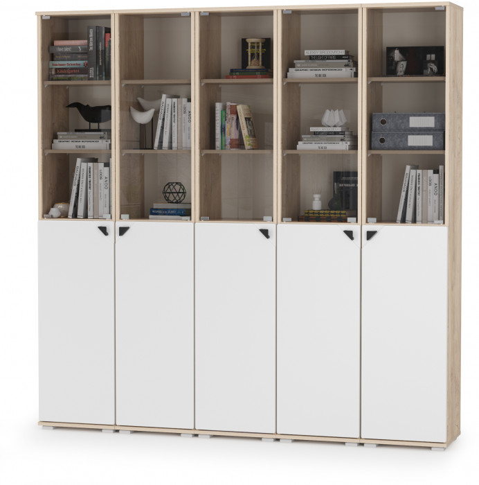 КР100 Бостон № 49, цвет дуб эндгрейн элегантный/фасады МДФ милк рикамо софт, 13.155+13.155+13.155+13.155+13.155, ШхГхВ 193х35,1х194,4 см., ун. сборка