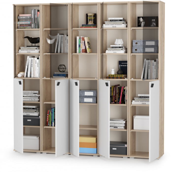 КР100 Бостон № 49, цвет дуб эндгрейн элегантный/фасады МДФ милк рикамо софт, 13.155+13.155+13.155+13.155+13.155, ШхГхВ 193х35,1х194,4 см., ун. сборка