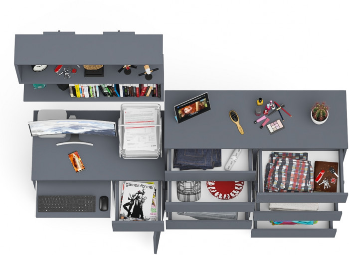 Мори Стол компьютерный МС-1 правый + Комод МК1200.10 + Полка 900, цвет графит, ШхГхВ 210,4х50х209,6 см., НЕ универсальная сборка