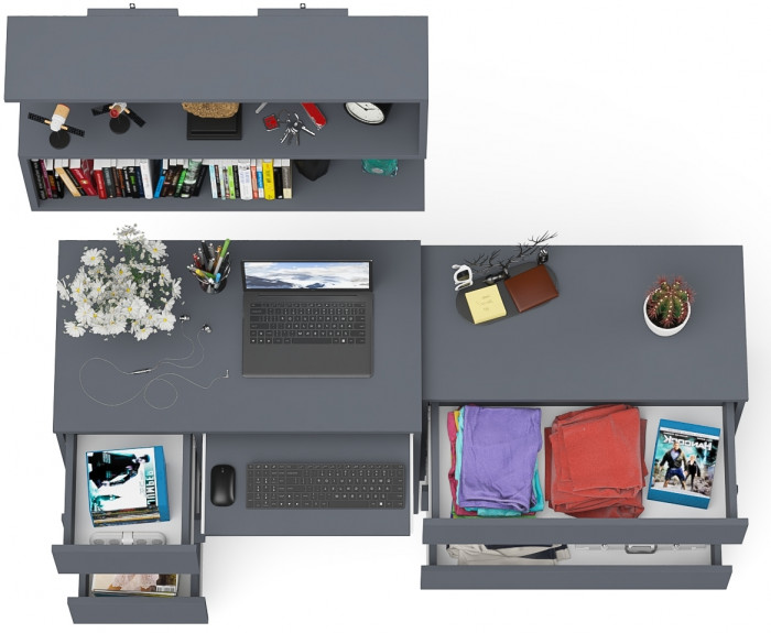 Мори компьютерный стол МС-6 левый + Комод МК800.1 + Полка 900, графит