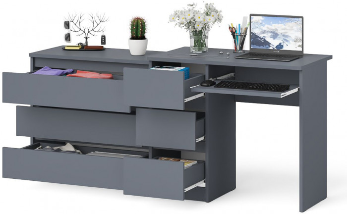 Мори Стол компьютерный МС-6 левый + Комод МК800.1, цвет графит, ШхГхВ 170,4х50х76,6 см., выдвижные ящики слева, НЕ универсальная сборка