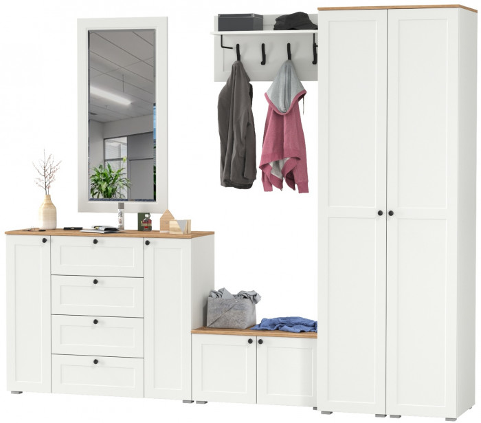 Остин Прихожая 52, белый шагрень/дуб крафт золотой