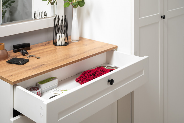 Остин Прихожая 28, цвет белый шагрень/дуб крафт золотой, ШхГхВ 240х54,3х229,6 см., универсальная сборка