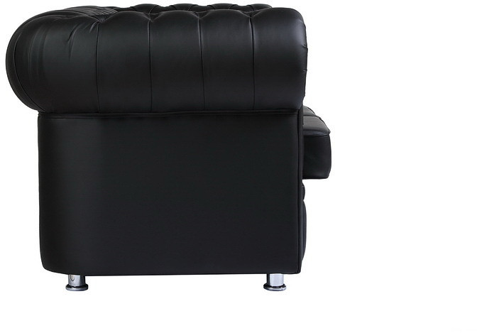 Диван кожаный черный, прямой 2-х местный, для дома, офиса, гостиной, кабинета Честер