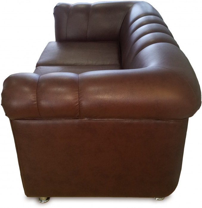 Диван кожаный черный, прямой 2-х местный, для дома, офиса, гостиной, кабинета Честер