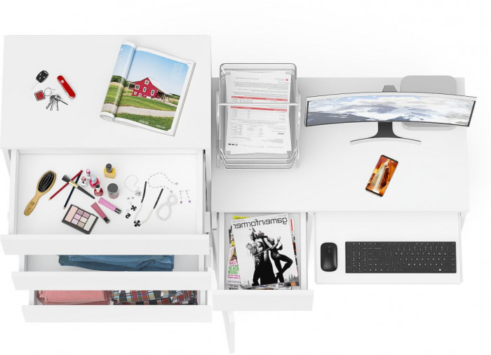 Мори компьютерный стол МС-1 левый + Комод МК700.5, белый