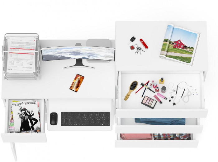 Мори компьютерный стол МС-1 левый + Комод МК700.5, белый