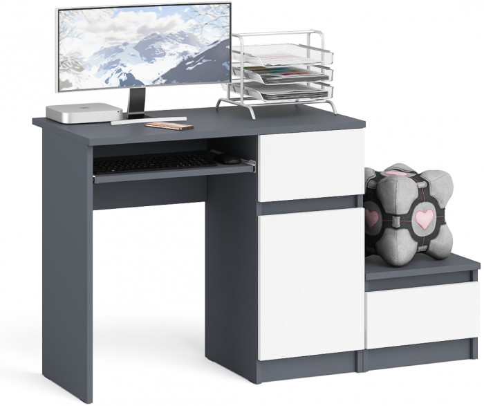 Мори Стол компьютерный МС-1 правый + Тумба ТМП400.1, цвет графит/белый, ШхГхВ 130,4х50х76,6 см., выдвижной ящик справа, НЕ универсальная сборка