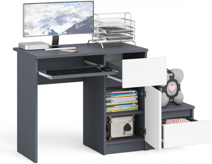 Мори Стол компьютерный МС-1 правый + Тумба ТМП400.1, цвет графит/белый, ШхГхВ 130,4х50х76,6 см., выдвижной ящик справа, НЕ универсальная сборка