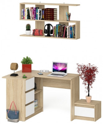 Мори Стол компьютерный МС-16 левый + Тумба ТМП400.1 + Полка 1200, цвет дуб сонома/белый, ШхГхВ 164,8х84,9х209,6 см., НЕ универсальная сборкаа