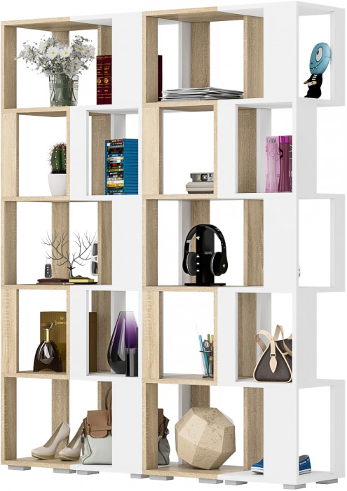 Стеллаж СВК 4 шт., цвет дуб сонома/белый, ШхГхВ 140х35х179 см.(дуб сонома 2 шт. + белый 2 шт.)