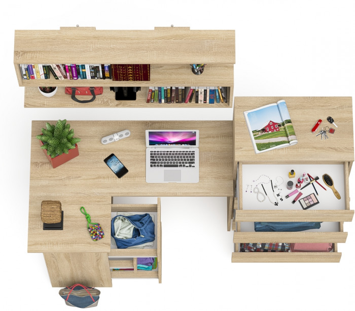 Мори компьютерный стол МС-16 левый + Комод МК700.5 + Полка 1200, дуб сонома