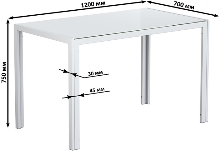 Обеденный стол Мебель--24 DT-1481, цвет белый, ШхГхВ 120х70х75 см., столешница закалённое стекло 6 мм., максимальная нагрузка 80 кг.