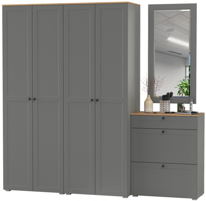 Остин Прихожая 28, цвет серый графит/дуб крафт золотой, ШхГхВ 240х54,3х229,6 см., универсальная сборка