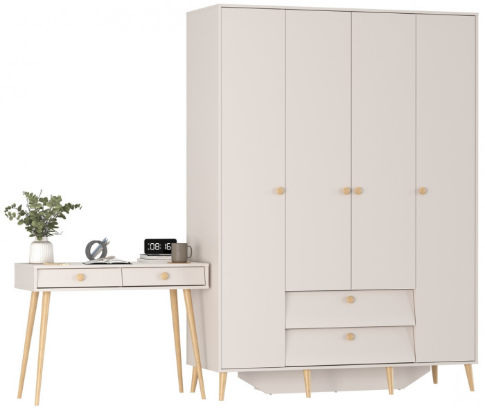 Афина Спальня Шкаф 4-х дверный + Стол, кашемир серый