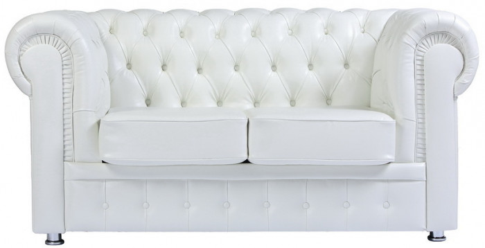 Диван кожаный белый, прямой 2-х местный, для дома, офиса, гостиной, кабинета Честер