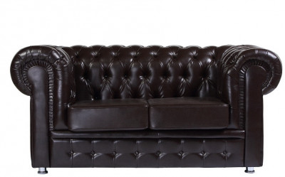 Диван кожаный коричневый, прямой 2-х местный, для дома, офиса, гостиной, кабинета Честер
