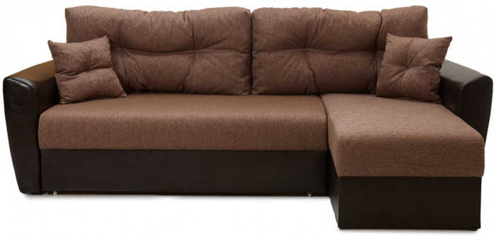 Диван-кровать угловой Амстердам, 150х200, еврокнижка, независимый пружинный блок, рогожка/экокожа, коричневый