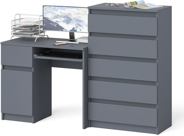 Мори компьютерный стол МС-1 левый + Комод МК700.5, графит