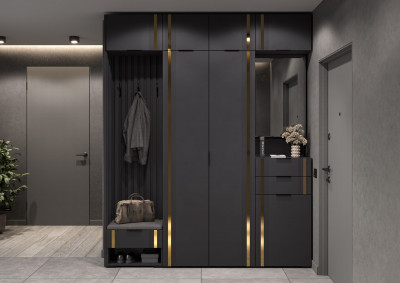Модульная Прихожая Эмэ, набор №5, Графит/Графит золото, Simple 27
