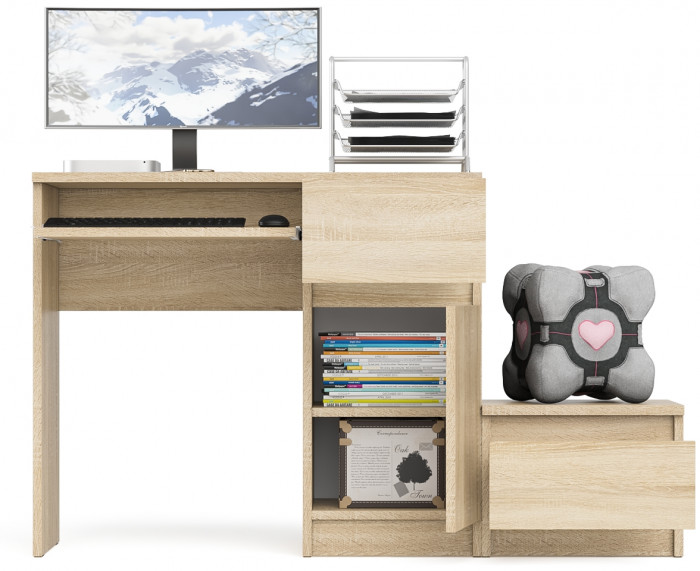 Мори Стол компьютерный МС-1 правый + Тумба ТМП400.1, цвет дуб сонома, ШхГхВ 130,4х50х76,6 см., выдвижной ящик справа, НЕ универсальная сборка