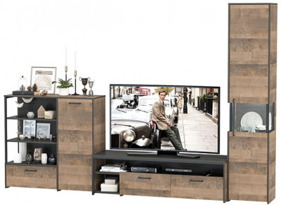 Трувор Гостиная 022, цвет дуб гранж песочный/интра, ШхГхВ 303,6х45,4х210 см., универсальная сборка