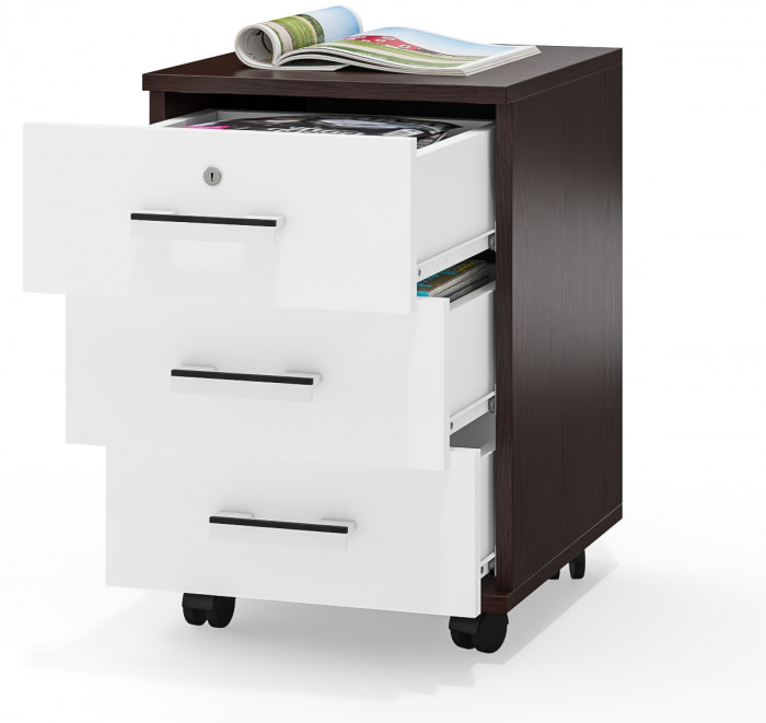 Тумба выкатная С-МД-3-02, цвет венге/белый шагрень, ШхГхВ 40х45х59 см.