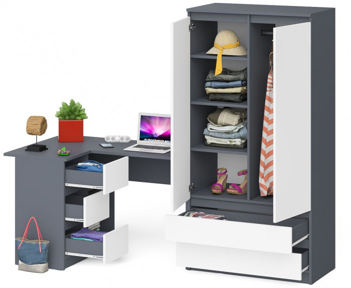 Мори компьютерный стол МС-16 левый + Шкаф МШ900.1, графит/белый