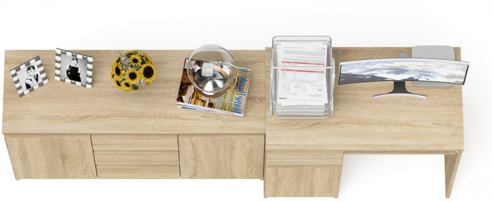 Мори Стол компьютерный МС-1 левый + Комод МК1200.3, цвет дуб сонома, ШхГхВ 210,4х50х76,6 см., выдвижной ящик слева, НЕ универсальная сборка