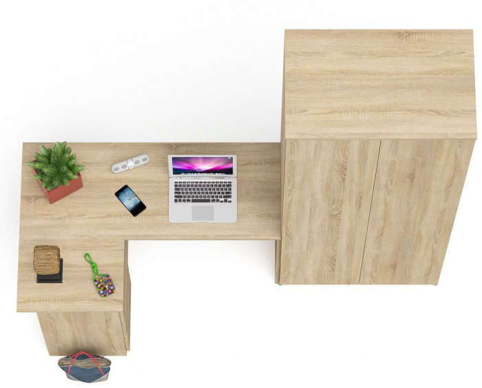 Мори Стол компьютерный МС-16 левый + Шкаф МШ800.1, цвет дуб сонома, ШхГхВ 204,8х84,9х209,6 см., выдвижные ящики слева, НЕ универсальная сборка