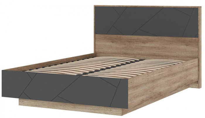 Даллас КР 03 Кровать 1,4х2,0 (1468х986х2090) дуб каньон/МДФ софт графит