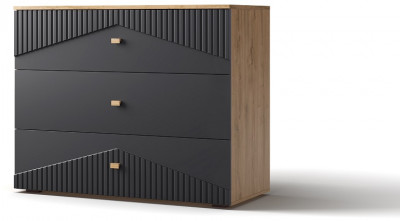 Комод с тремя ящиками "Оливия" - Дуб наварра/Шагрень черная