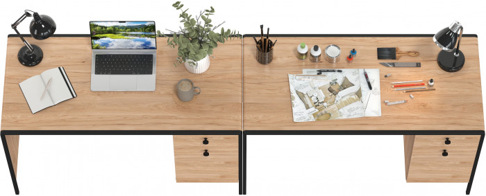 Брюс Стол письменный 12.157 + Стол письменный 12.157, цвет чёрный/Battle rock Santiago/столешница МДФ ель карпатская, ШхГхВ 260х62,6х75 см., ун. сб.