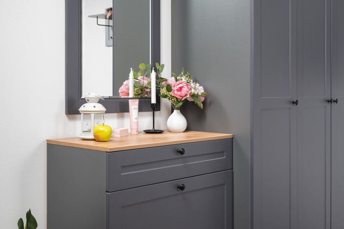 Остин Прихожая 28, цвет серый графит/дуб крафт золотой, ШхГхВ 240х54,3х229,6 см., универсальная сборка