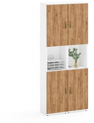 Лидер-8 Пенал 2 шт., цвет белый шагрень/крафт золото, ШхГхВ 80х30х190 см., универсальная сборка