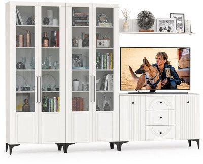 Валенсия Гостиная № 112, ЛДСП белый шагрень/МДФ белый шагрень