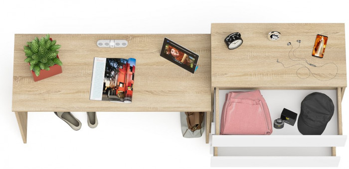 Мори письменный стол МСП1200.1 + Комод МК800.4, дуб сонома/белый