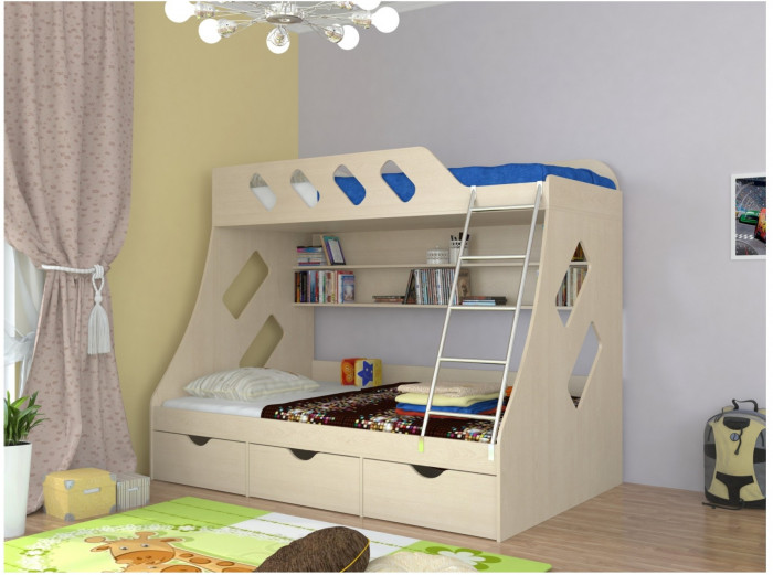 Дельта-20.01 Детская двухъярусная кровать с лестницей (Розовый, Дуб молочный)