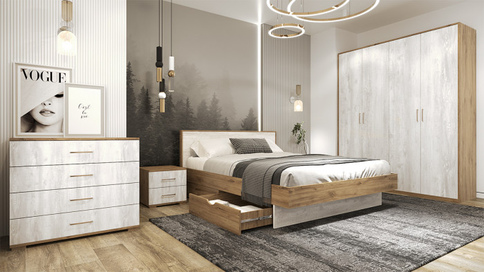 Кровать КИНГ-САЙЗ 180х200 "Мишель" - Дуб наварра/Бетон пайн светлый