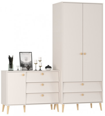 Афина Спальня Шкаф 2-х дверный + Комод с дверкой и тремя ящиками, цвет кашемир серый, ШхГхВ 90,3х56,3х220 + 110х45,3х83 см., универсальная сборка