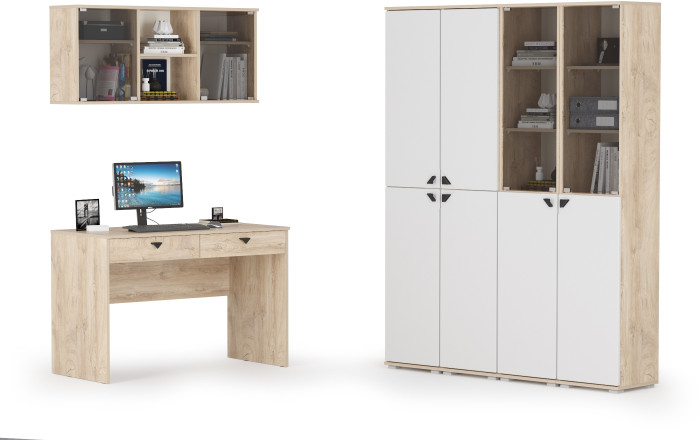 КР100 Бостон № 53, дуб эндгрейн элегантный/фасады МДФ милк рикамо софт, 12.69+10.51+13.154+13.154+13.155+13.155, ШхГхВ 269,6х57,2х194,4 см., ун. сб.