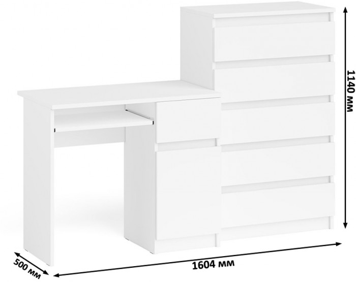 Мори компьютерный стол МС-1 правый + Комод МК700.5, белый