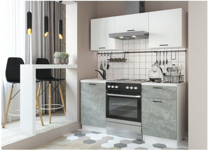 Кухонный гарнитур ЛДСП Дуся 1600, Бунратти / Цемент/Белый